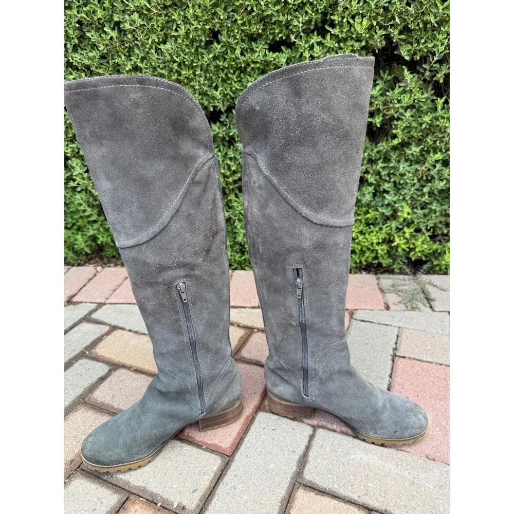Lucky Brand Charcoal Grey Suede Over The Knee Riding Boots Lug Sole Womens 7M